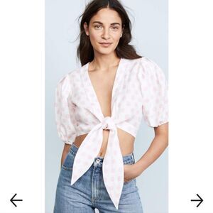 USA Lisa Marie Fernandez Women's White & Pink Wilfred Tie Front Crop Top…